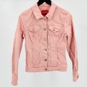 Y2K Guess Pastel Candy Pink Fitted Gold Button Denim Jacket